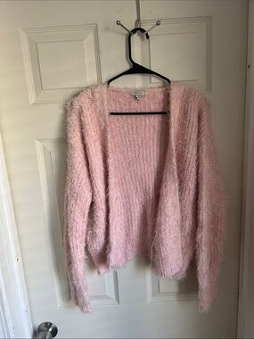 Cozy Casual Blush Pink Fuzzy Open-Front Cardigan
